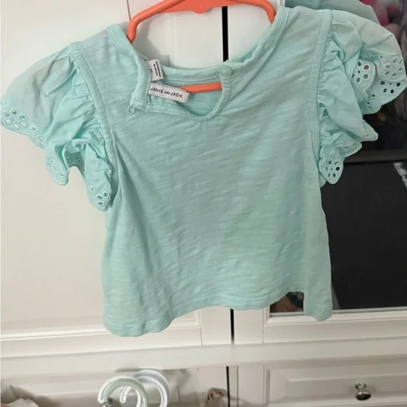Janie and Jack Light Green Eyelet Sleeve Tee - Picture 5 of 7